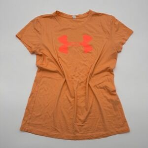 Under Armour Womens Orange Graphic Logo Short Sleeve Activewear T-Shirt L